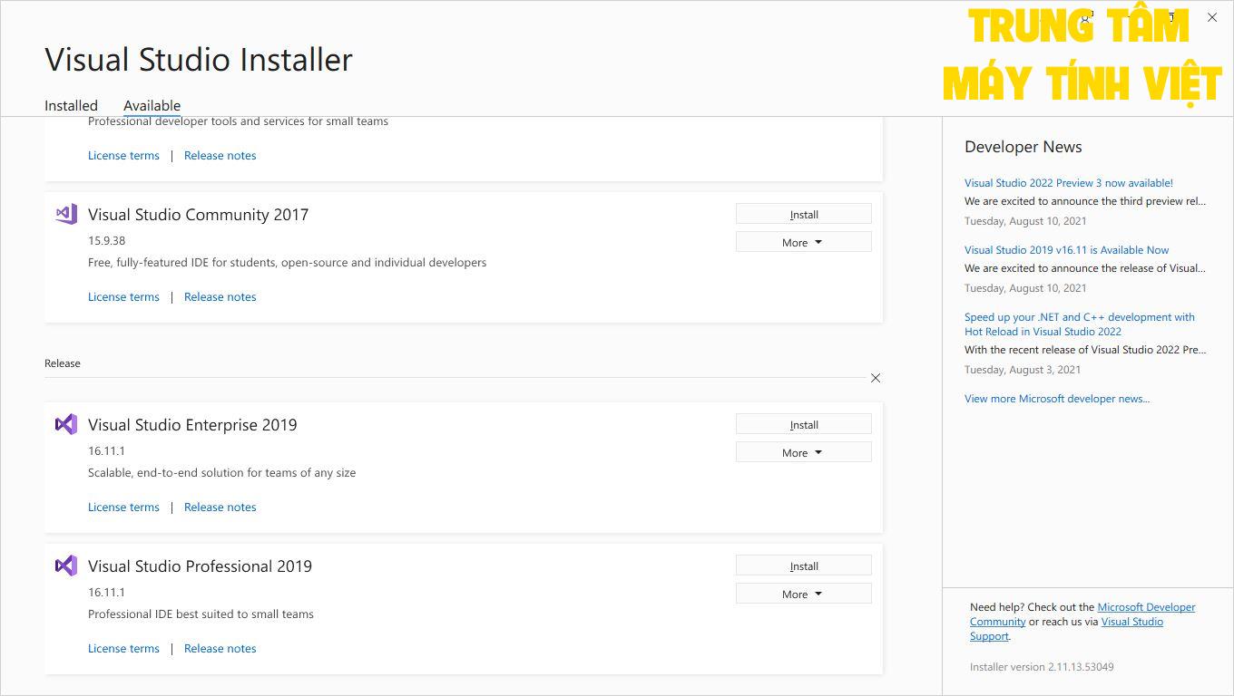Hổ Trợ Cài đặt Visual Studio Dùng Vĩnh Viễn